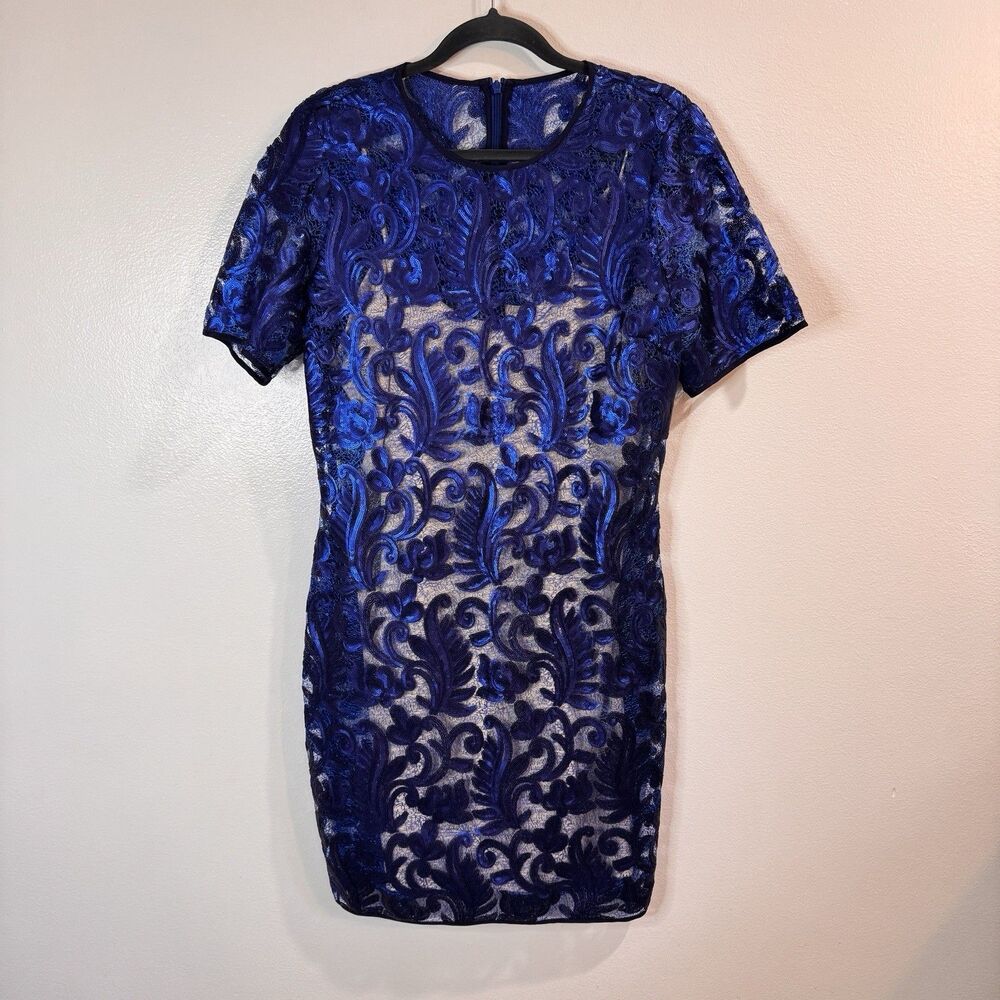 NWT Belle Badgley Mischka Dress 14 Gloria Blue Metallic Lace Wedding Formal